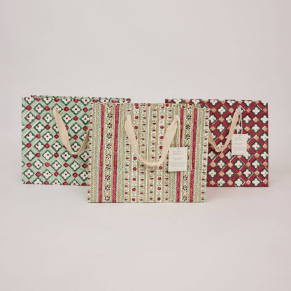 Block printed Christmas gift bags in medium