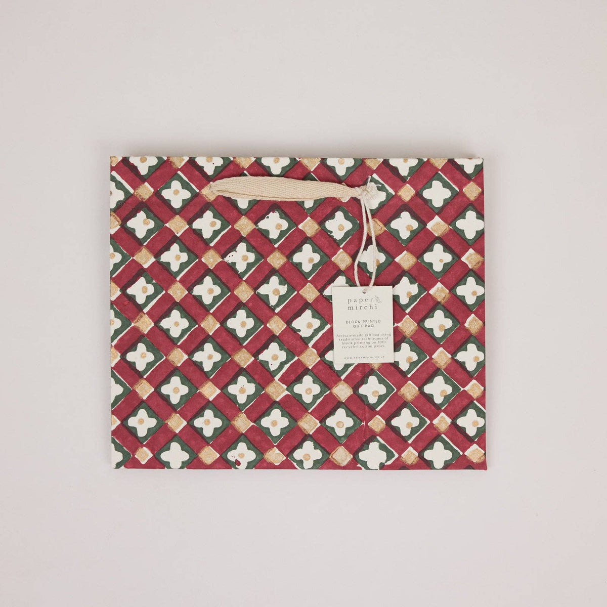 Block printed Christmas gift bags in medium