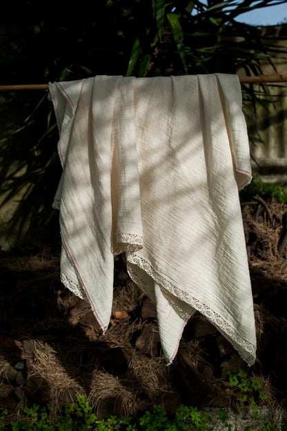 Portuguese cotton tablecloth with a lace edge by Bicla