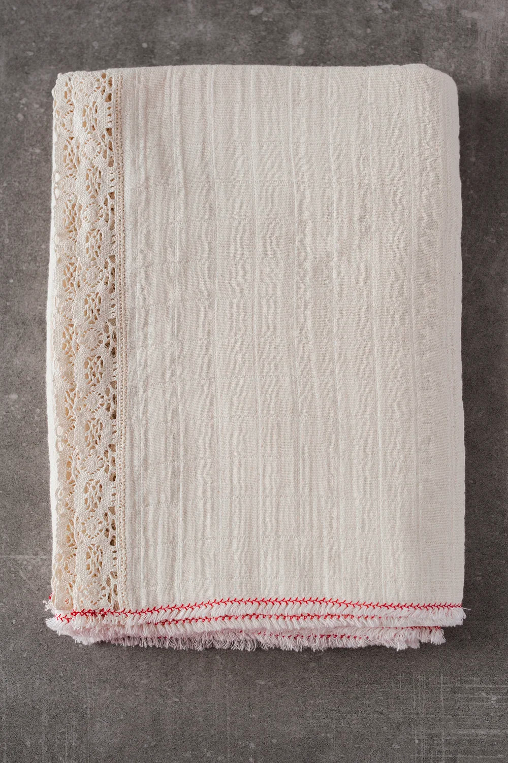 Portuguese cotton tablecloth with a lace edge by Bicla