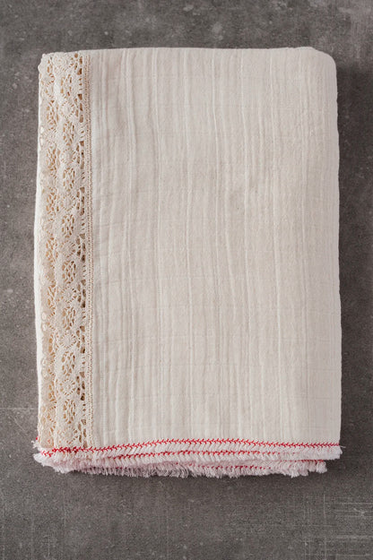 Portuguese cotton tablecloth with a lace edge by Bicla