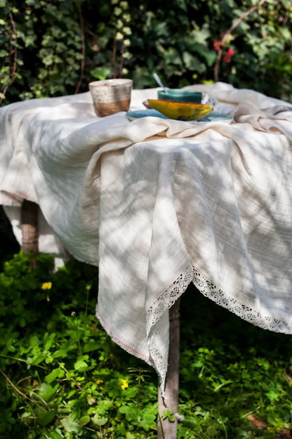 Portuguese cotton tablecloth with a lace edge by Bicla