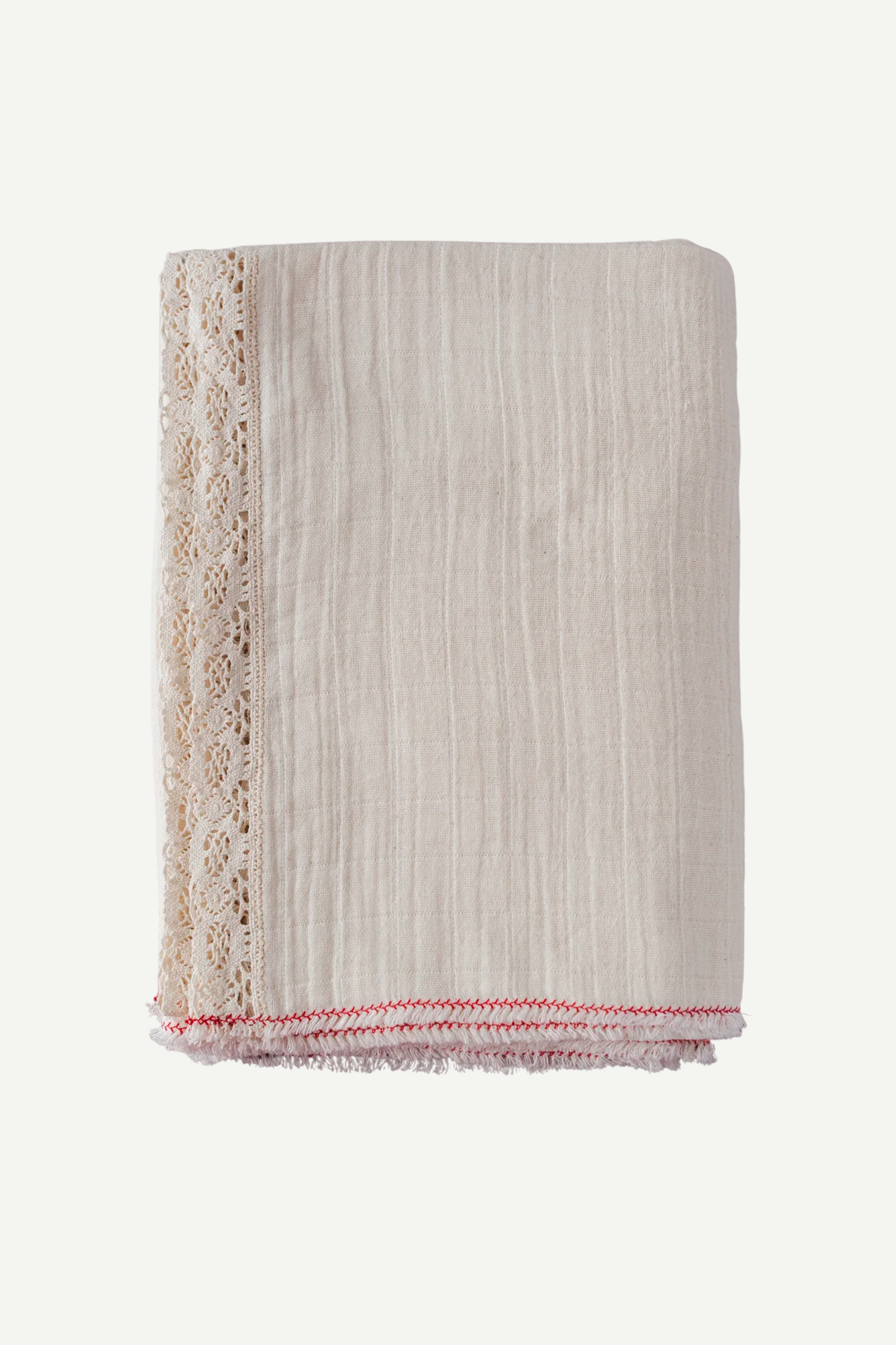 Portuguese cotton tablecloth with a lace edge by Bicla