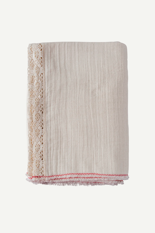 Portuguese cotton tablecloth with a lace edge by Bicla