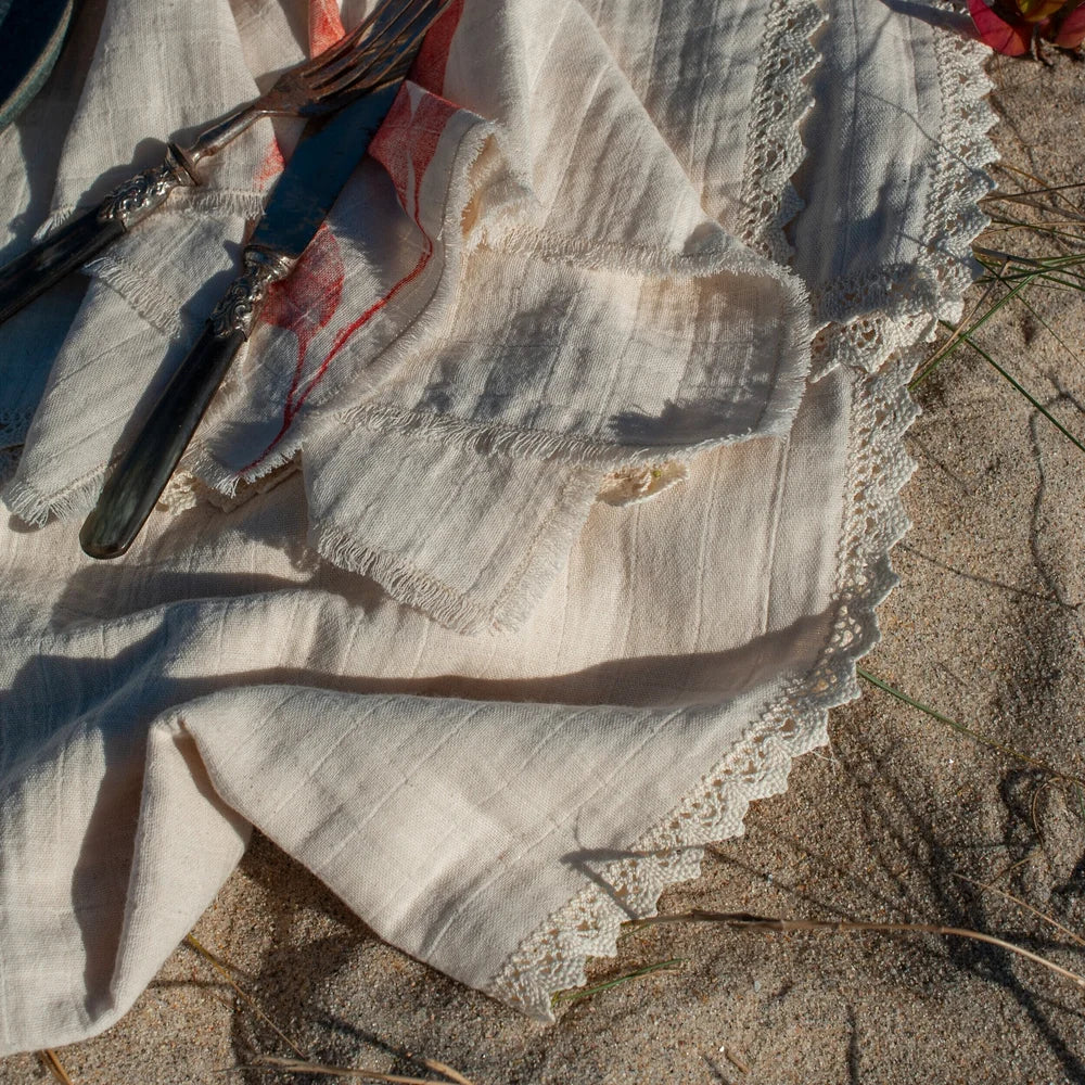 Portuguese cotton tablecloth with pointelle lace by Bicla