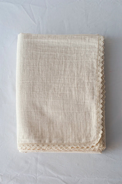 Portuguese cotton tablecloth with pointelle lace by Bicla