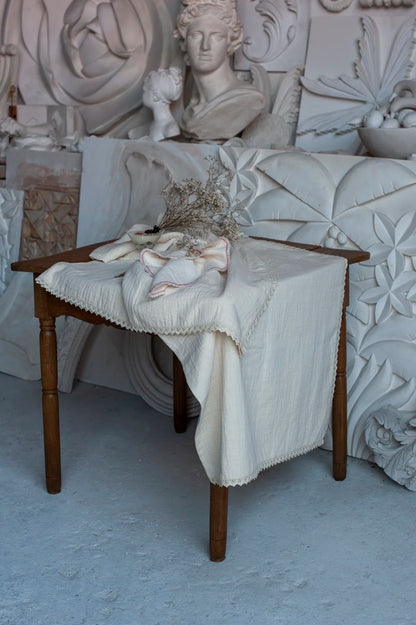 Portuguese cotton tablecloth with pointelle lace by Bicla