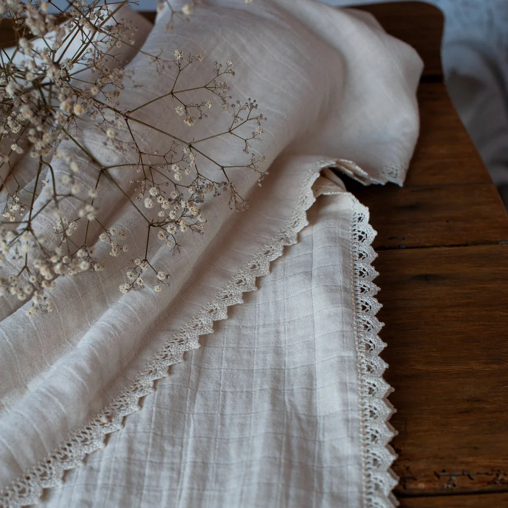 Portuguese cotton tablecloth with pointelle lace by Bicla