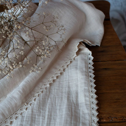 Portuguese cotton tablecloth with pointelle lace by Bicla