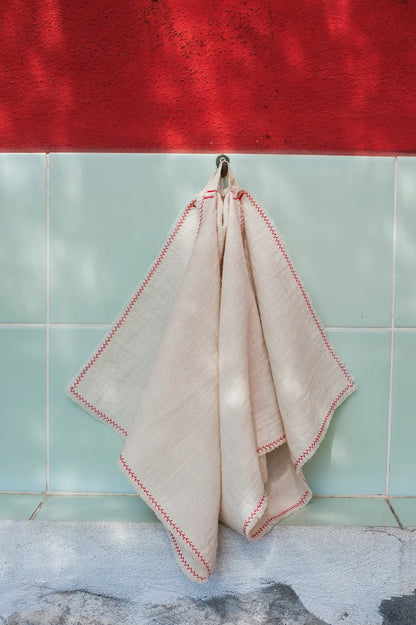 Portuguese cotton tea towels with a red branch by Bicla
