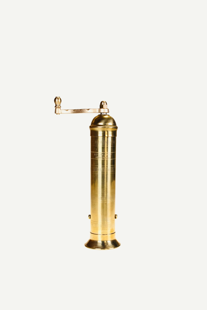 Tall solid brass pepper mill by Alexander Mills, Thessaloniki, Greece