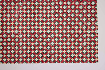 Block printed wrapping paper in Floral Checks Scarlet