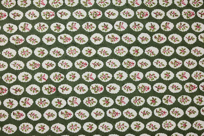 Block printed wrapping paper in Scallop Tiles Holly Green