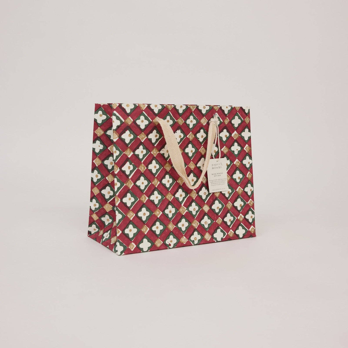 Block printed Christmas gift bags in medium