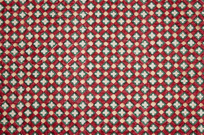 Block printed wrapping paper in Floral Checks Scarlet