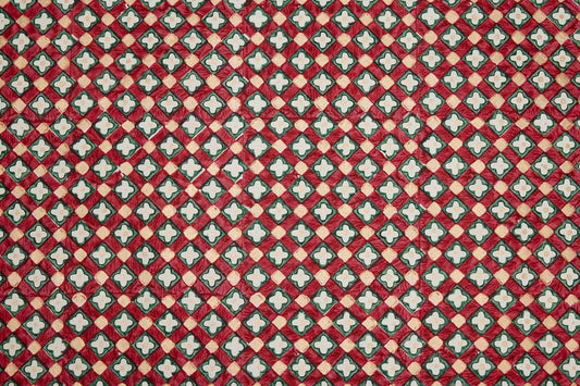 Block printed wrapping paper in Floral Checks Scarlet
