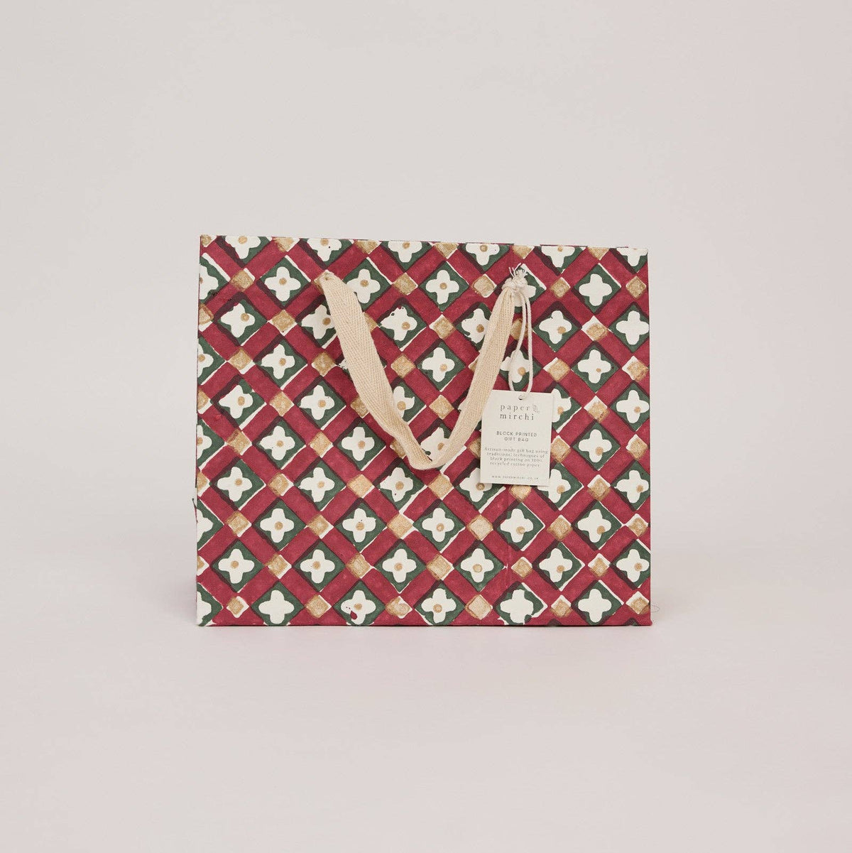 Block printed Christmas gift bags in medium