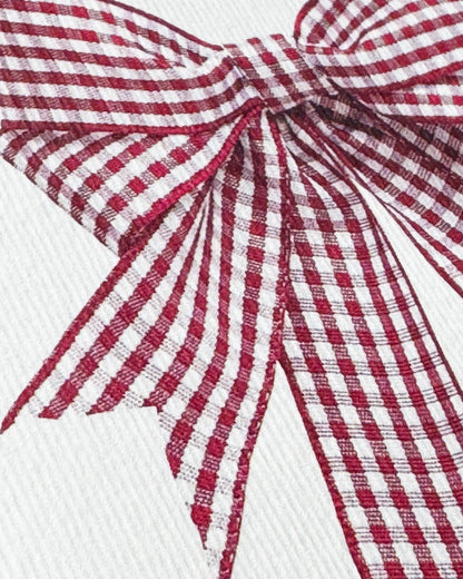 Red Gingham Double Tail Bow Greeting Card 