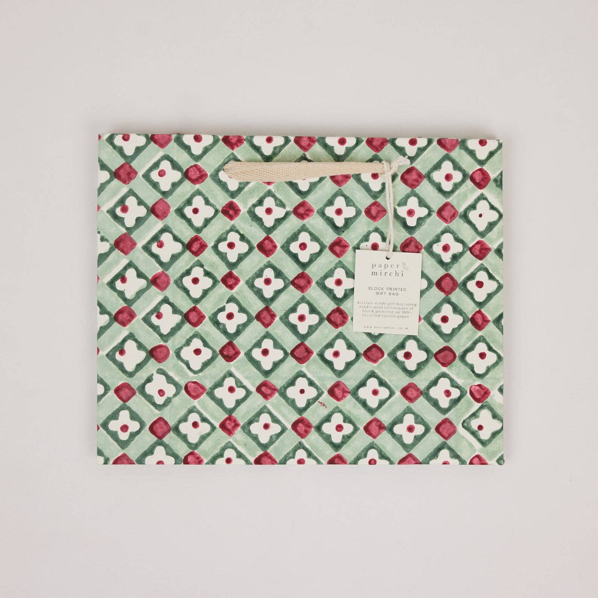 Block printed Christmas gift bags in medium