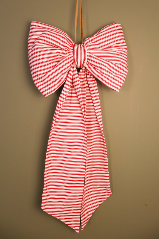 Handmade Medium Oversized Bow - Red & White Stripe
