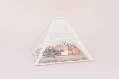 Small collapsible woven food tent cover in cream, scale detail